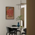 Restaurant Interior With Elephant Painting Round Table Black Chairs And Green Plant