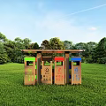 Public Waste Sorting Facility With Color Coded Trash Bins And Canopy