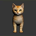 Orange And White Tabby Cat Standing With Black Tipped Tail On Dark Background And Reflection