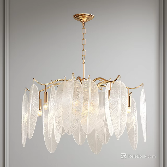 Feather Shaped Transparent Chandelier with Gold Frame and Modern Elegant Design for Interior Decoration 3d model 