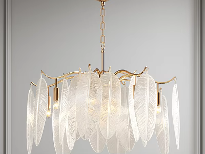 Feather Shaped Transparent Chandelier with Gold Frame and Modern Elegant Design for Interior Decoration 3d model