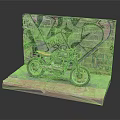 Stylish Black Motorcycle Displayed On Stand With Colorful Graffiti Wall Background