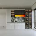 Modern Sideboard White Dark Wood Cabinetry Marble Countertop Glass Door Wine Display Lighting Strip