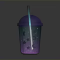 Colorful Gradient Cup With Straw Transparent Lid And Moon Star Patterns For Refreshing Drink
