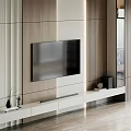Modern Minimalist TV Wall Design With Wooden Panels Wall-mounted TV And White Console