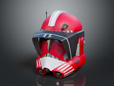 Red White Striped Helmet With Military Style Design Glossy Finish And Black Visor 3d model