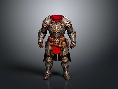 Medieval Warrior Battle Armor With Metallic Finish Red Lining And Golden Accents 3d model
