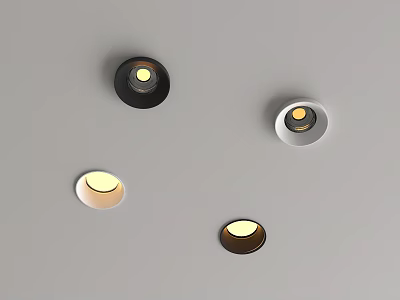 Modern Recessed Spotlights In Black White And Metal Colors On Ceiling For Interior Lighting 3d model