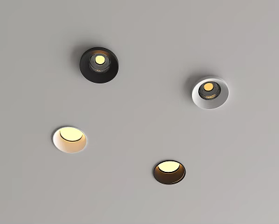 Modern Recessed Spotlights In Black White And Metal Colors On Ceiling For Interior Lighting 3d model