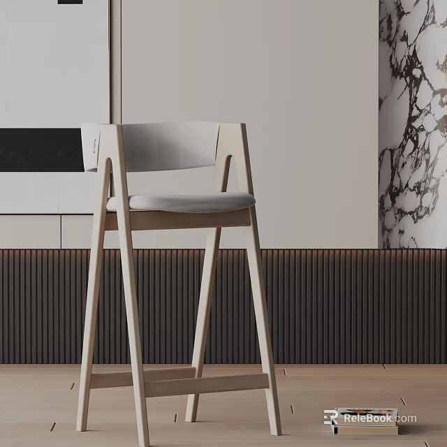 Modern Wooden Bar Stool With Light Colored Seat And Backrest In Kitchen 3d model 