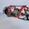 Detailed Red Frame Mechanical Chassis With Suspension System Metal Wheels Springs
