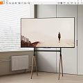 Stylish TV On Wooden Stand In Modern Interior With Scenic View And Window Blinds