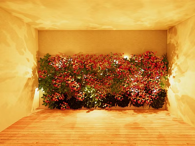 Living Plant Wall With Red Flowers And Lighting On Wooden Floor In Yellow Room 3d model