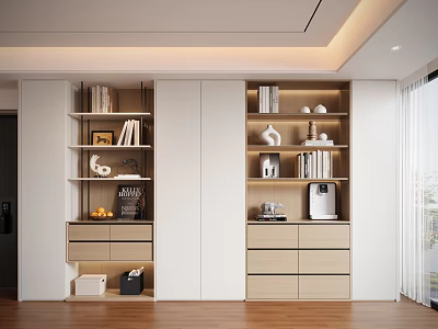 Modern Light Colored Decorative Cabinet With Shelves Drawers Books Coffee Machine And Decorative Items 3d model