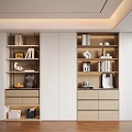 Modern Light Colored Decorative Cabinet With Shelves Drawers Books Coffee Machine And Decorative Items