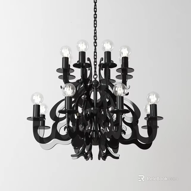 Black Modern Artistic Chandelier With Multiple Bulbs And Unique Design 3d model 