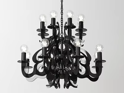 Black Modern Artistic Chandelier With Multiple Bulbs And Unique Design 3d model
