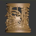 Golden Cylindrical Dragon Sculpture With Intricate Hollowed Carving And Detailed Patterns