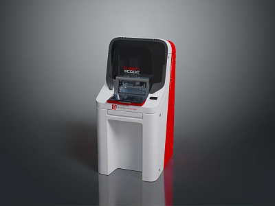 White And Red Self Service Kiosk With Transparent Top Cover And Display Screen 3d model