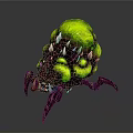 Terrifying Monster Creature With Bulbous Green Head And Purple Spiked Limbs