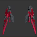 Red And Black Robotic Mechanical Arms With Symmetrical Structure And Industrial Joint Components
