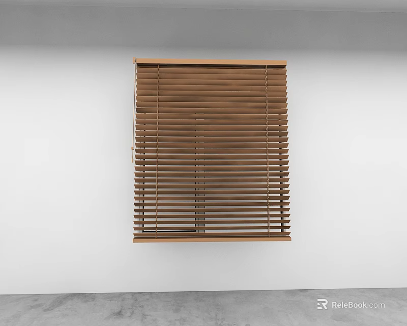 Brown Wooden Blinds In Modern Interior With White Wall And Gray Floor 3d model 