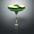 Futuristic Architectural Structure With Colorful Circular Disk Shaped Top And Tiered Support Column