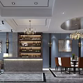 Elegant Modern Living And Dining Room Interior With Chandelier Wine Rack Sofa And Dining Table