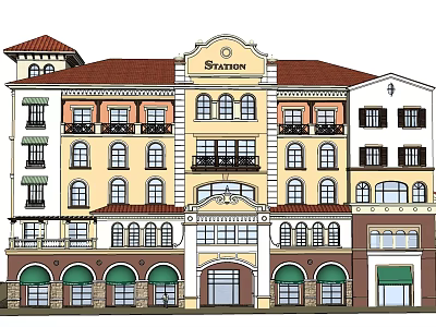 European-style double-group villa-style floor 3d model