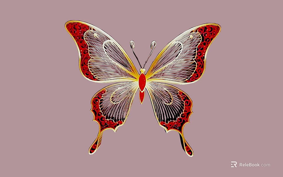 Elegant Butterfly Ornament Decoration With Red Gold Translucent Wings For Home Decor 3d model 