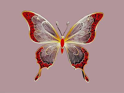 Elegant Butterfly Ornament Decoration With Red Gold Translucent Wings For Home Decor 3d model
