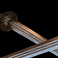 Crossed Decorative Swords With Silver Blades And Red Handles On Black Surface