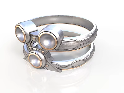 Character And Creature Themed Silver Bracelets With Circular Metallic Ornaments 3d model