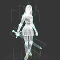 Female Warrior In Silver Armor Holding Long Sword On Gray Background