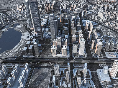 Aerial View Modern Urban Planning with Skyscrapers Roads Lake and Layout 3d model