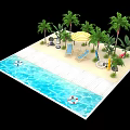 Relaxing Tropical Beach Pool Area With Palm Trees Umbrella And Lounge Chairs