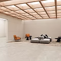 Minimalist Front Desk Area With Gray Stone Reception Desk Wooden Ceiling And Background Wall LOGO