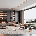 Modern Living Room Interior Design With L Shaped Sofa Bookshelf Wall And Floor Lamp Rug