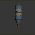 Tall Cylindrical Blue And White Water Tower With Rusted Metal Structure