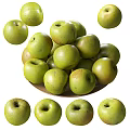 Pile of Fresh Green Apples on a Plate with Scattered Ones Around