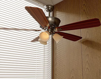 Ceiling Fan With Wooden Blades And Integrated Chandelier Lights In Modern Room Setting 3d model