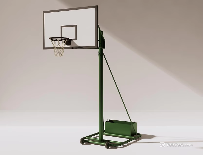 Portable Basketball Hoop Sports Equipment With Green Frame Mobile Base And Backboard 3d model 