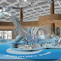 Frozen Themed Indoor Decoration With Blue White Elements Ice Sculpture Arch And Hanging Lamps