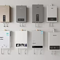Various Styles and Colors of Electric Water Heaters Mounted on White Wall for Home Use