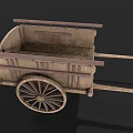 Old Fashioned Wooden Cart With Large Wheel And Rustic Wooden Structure