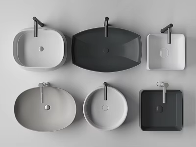 Stylish Washbasins In Various Shapes And Colors For Modern Bathroom Design 3d model