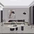 Modern Living and Dining Room Interior Design With TV Wall Sofa And Marble Coffee Table