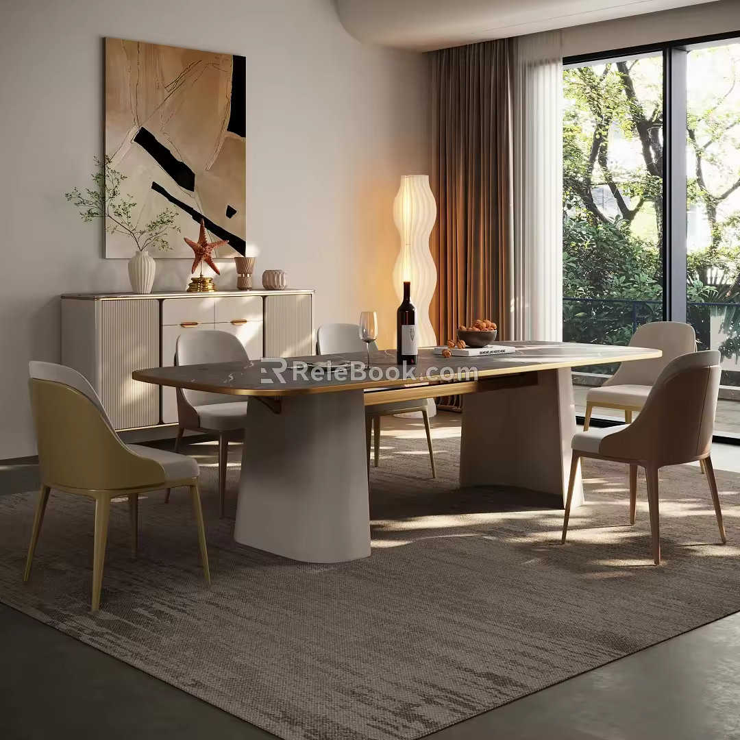 Dining Table and Chair Combination Restaurant Side Cabinet Floor Lamp 3d model