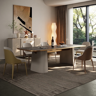 Dining Table and Chair Combination Restaurant Side Cabinet Floor Lamp 3d model