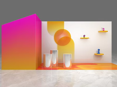 Event Display Wall Gradient Pink Orange Structure White Background Circular Patterns Decorations On Marble Floor 3d model